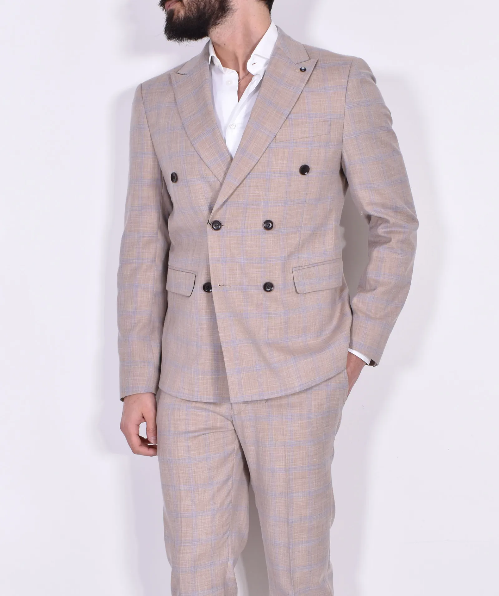 Marcel Morel Abiti<Abito doppiopetto fiammato beige quadri