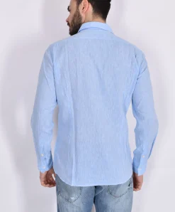 BOB Camicie<Camicia celeste Lop dipinta a mano lino cotone