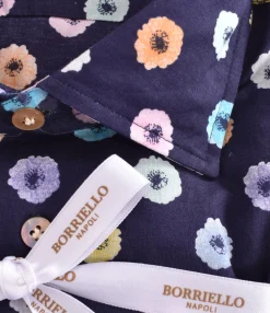 BORRIELLO Camicie<Camicia blu fiori cucita a mano