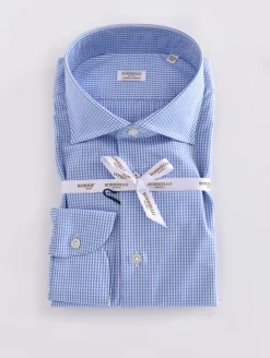 BORRIELLO Camicie<Camicia cucita a mano quadretti bianco celeste