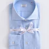 BORRIELLO Camicie<Camicia lino celeste marechiaro cucita a mano