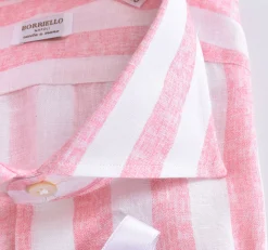 BORRIELLO Camicie<Camicia lino righe larghe rosa cucita a mano