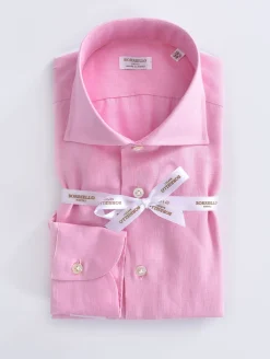 BORRIELLO Camicie<Camicia lino rosa marechiaro cucita a mano