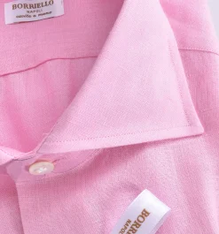BORRIELLO Camicie<Camicia lino rosa marechiaro cucita a mano