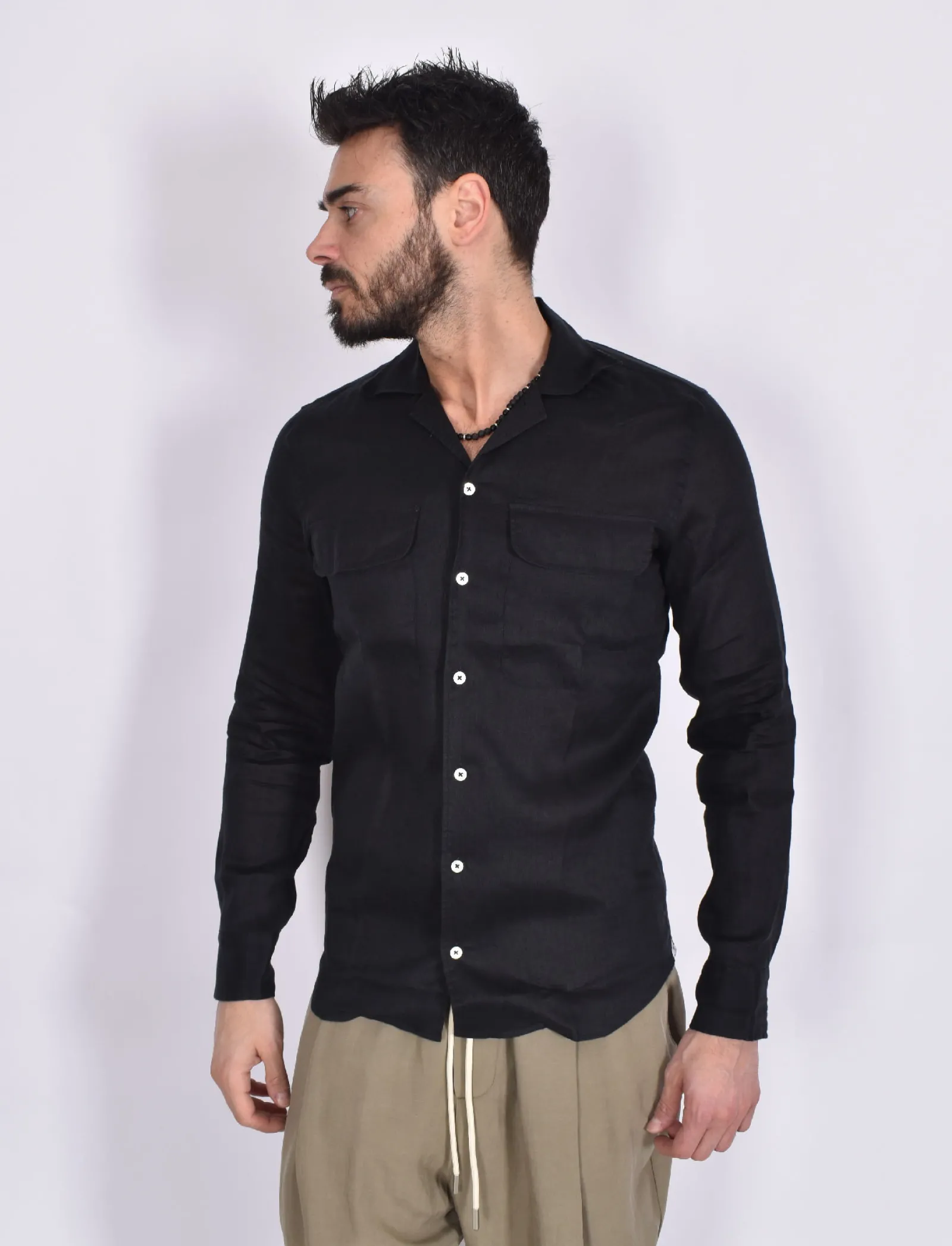 TAGLIATORE Camicie<Camicia lino nera Rowan