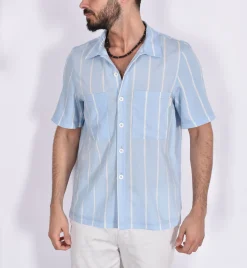 YES LONDON Camicie<Camicia mezza manica celeste rigata