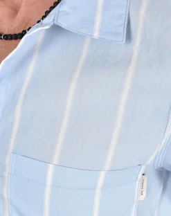 YES LONDON Camicie<Camicia mezza manica celeste rigata