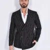 TAGLIATORE Giacche<Giacca doppiopetto gessata nera lino 1SMC20K