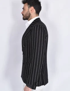 TAGLIATORE Giacche<Giacca doppiopetto gessata nera lino 1SMC20K