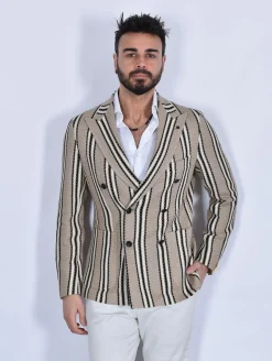 TAGLIATORE Giacche<Giacca doppiopetto maglia beige righe 1SMJ20K