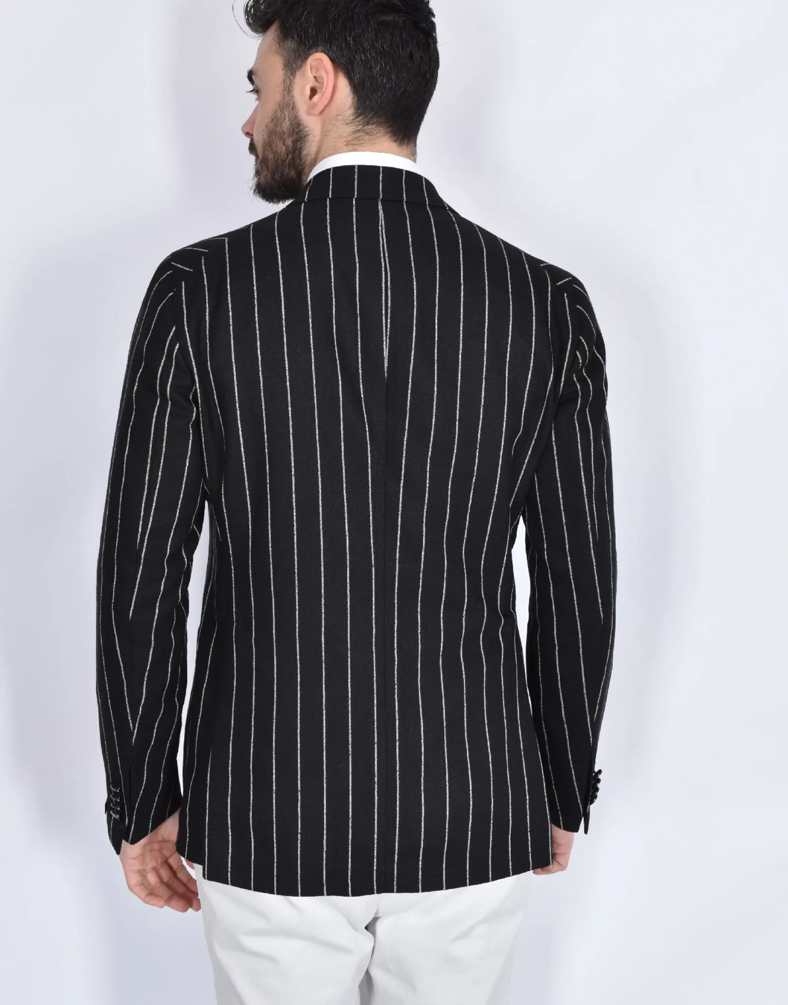TAGLIATORE Giacche<Giacca doppiopetto gessata nera lino 1SMC20K