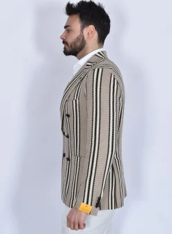 TAGLIATORE Giacche<Giacca doppiopetto maglia beige righe 1SMJ20K
