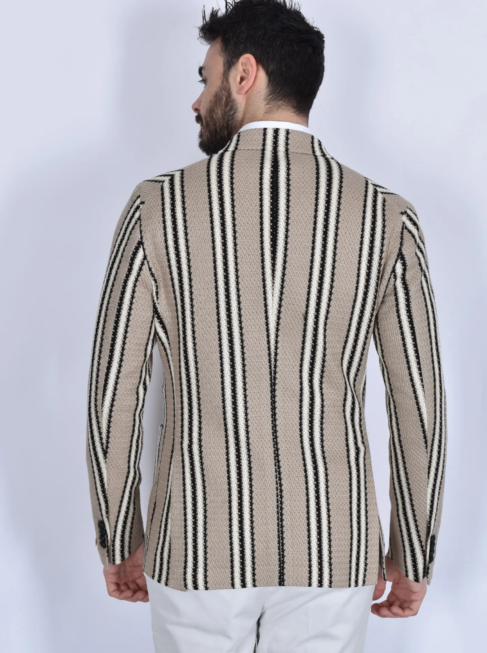 TAGLIATORE Giacche<Giacca doppiopetto maglia beige righe 1SMJ20K