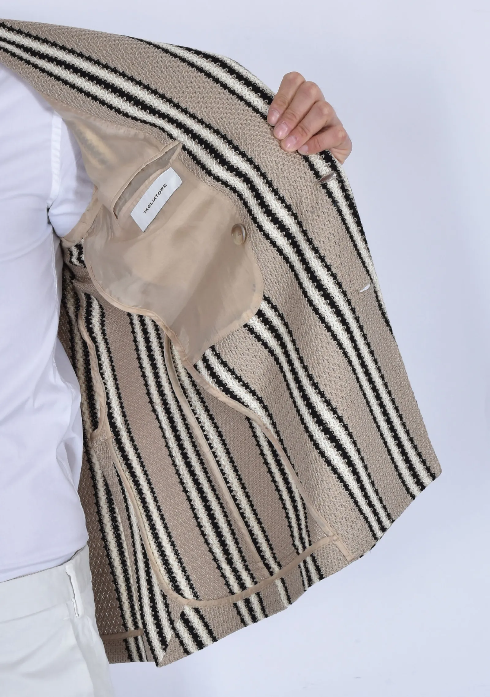 TAGLIATORE Giacche<Giacca doppiopetto maglia beige righe 1SMJ20K