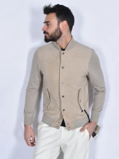 THE JACK LEATHERS Giubbotti<Giubbino primaverile Jack Leathers Columbia knit suede crema college