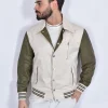 YES LONDON Giubbotti<Giubbotto primaverile bomber manica pelle panna verde