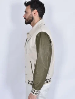 YES LONDON Giubbotti<Giubbotto primaverile bomber manica pelle panna verde