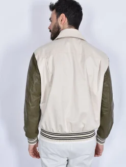 YES LONDON Giubbotti<Giubbotto primaverile bomber manica pelle panna verde