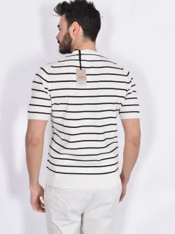 GRAN SASSO Maglie<Maglia bianca righe blu organic cotton