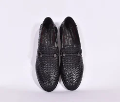 CLAUDIO MARINI Scarpe<Mocassini pelle treccia neri fatte a mano