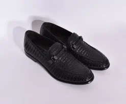 CLAUDIO MARINI Scarpe<Mocassini pelle treccia neri fatte a mano