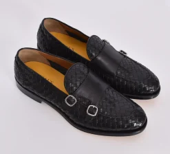DOUCAL'S Scarpe<Mocassini Straw intrecciata pelle doppia fibbia nero