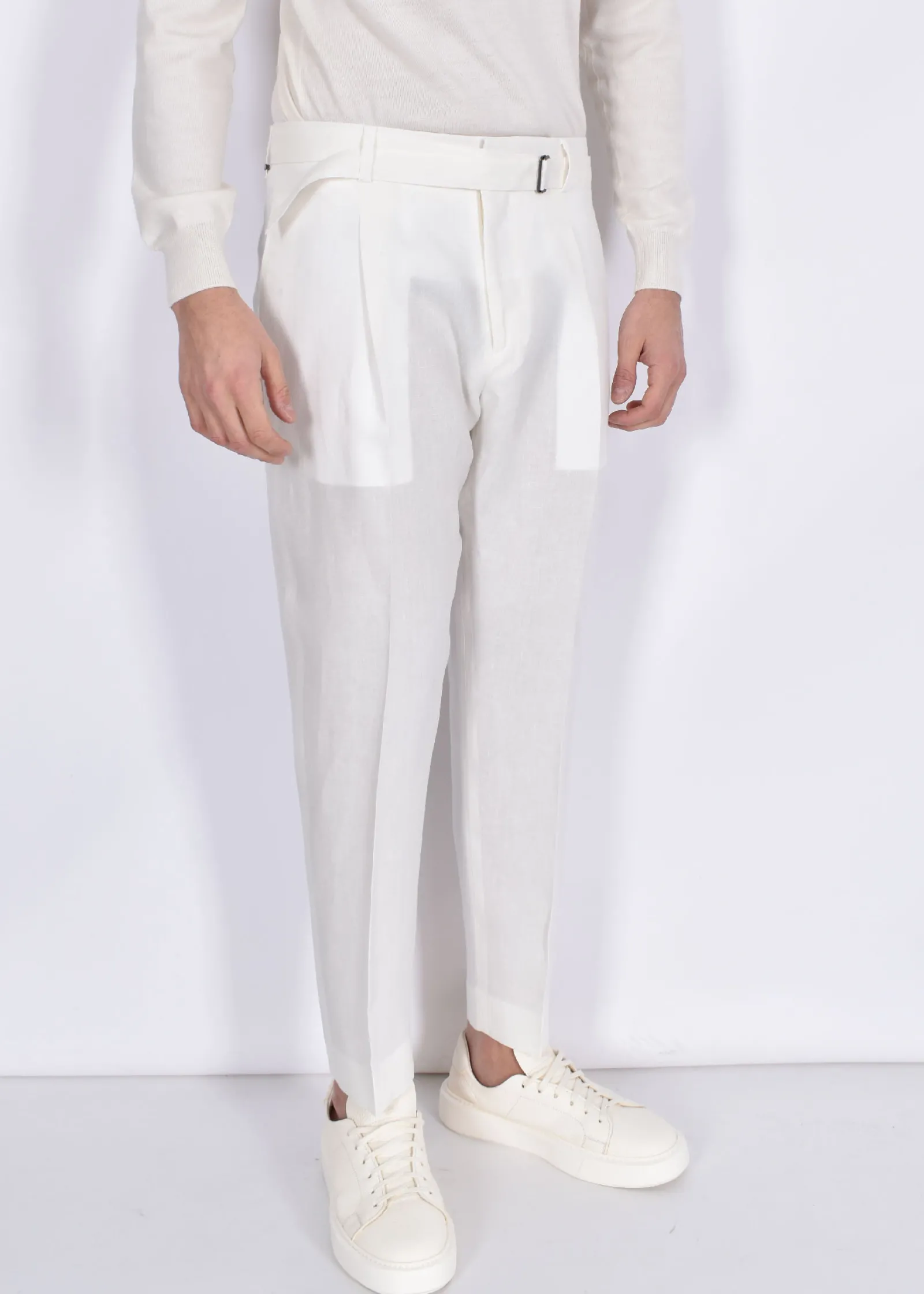 BE ABLE Pantaloni<Pantalone Andy Regular LLAP lino cinturino bianco