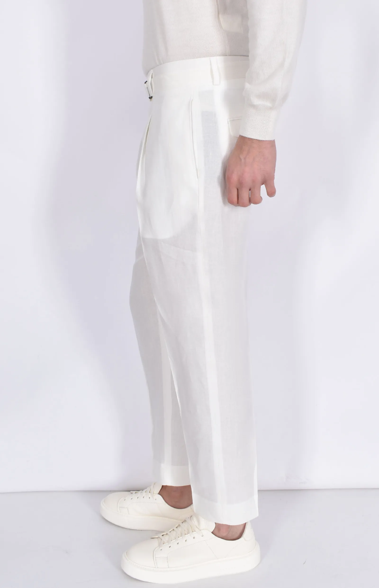 BE ABLE Pantaloni<Pantalone Andy Regular LLAP lino cinturino bianco