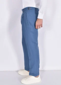 BERWICH Pantaloni<Pantalone lino blu oceano Retro