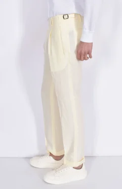 BERWICH Pantaloni<Pantalone lino giallo paglino
