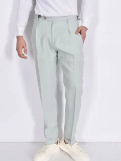 BERWICH Pantaloni<Pantalone lino verde acqua Retro