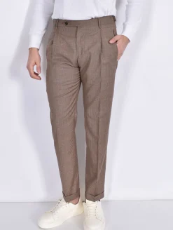 BERWICH Pantaloni<Pantalone micro pied de poule tabacco fresco lana