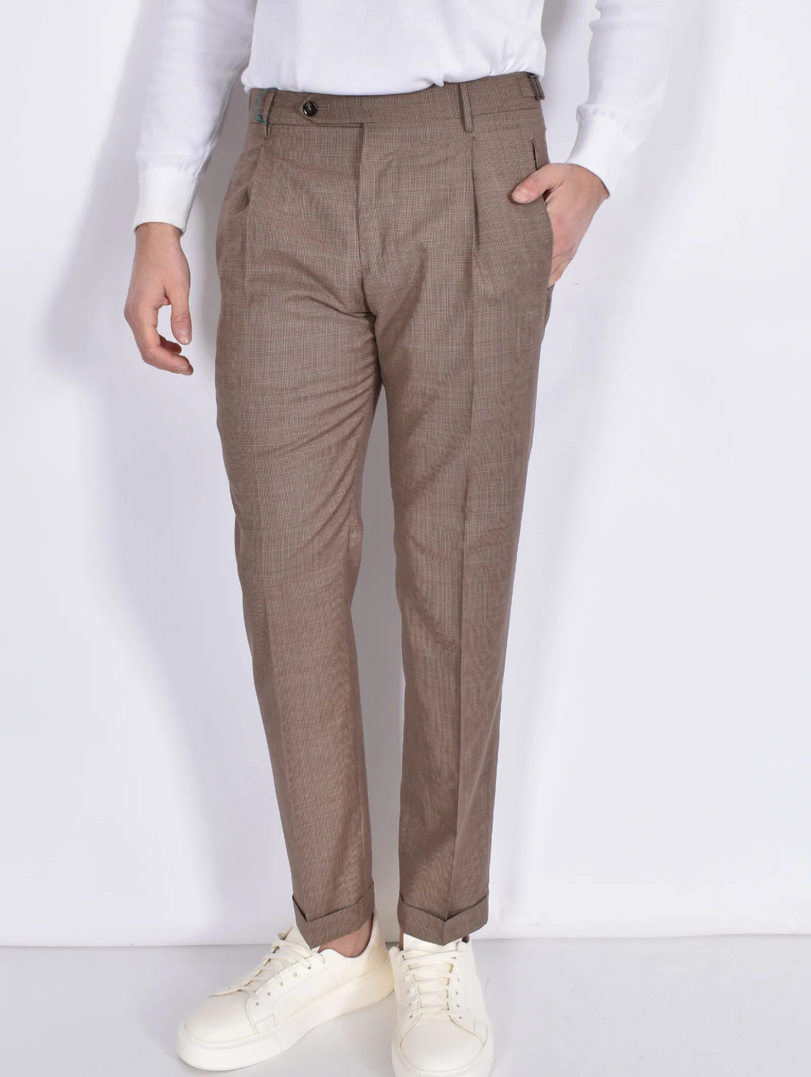 BERWICH Pantaloni<Pantalone micro pied de poule tabacco fresco lana