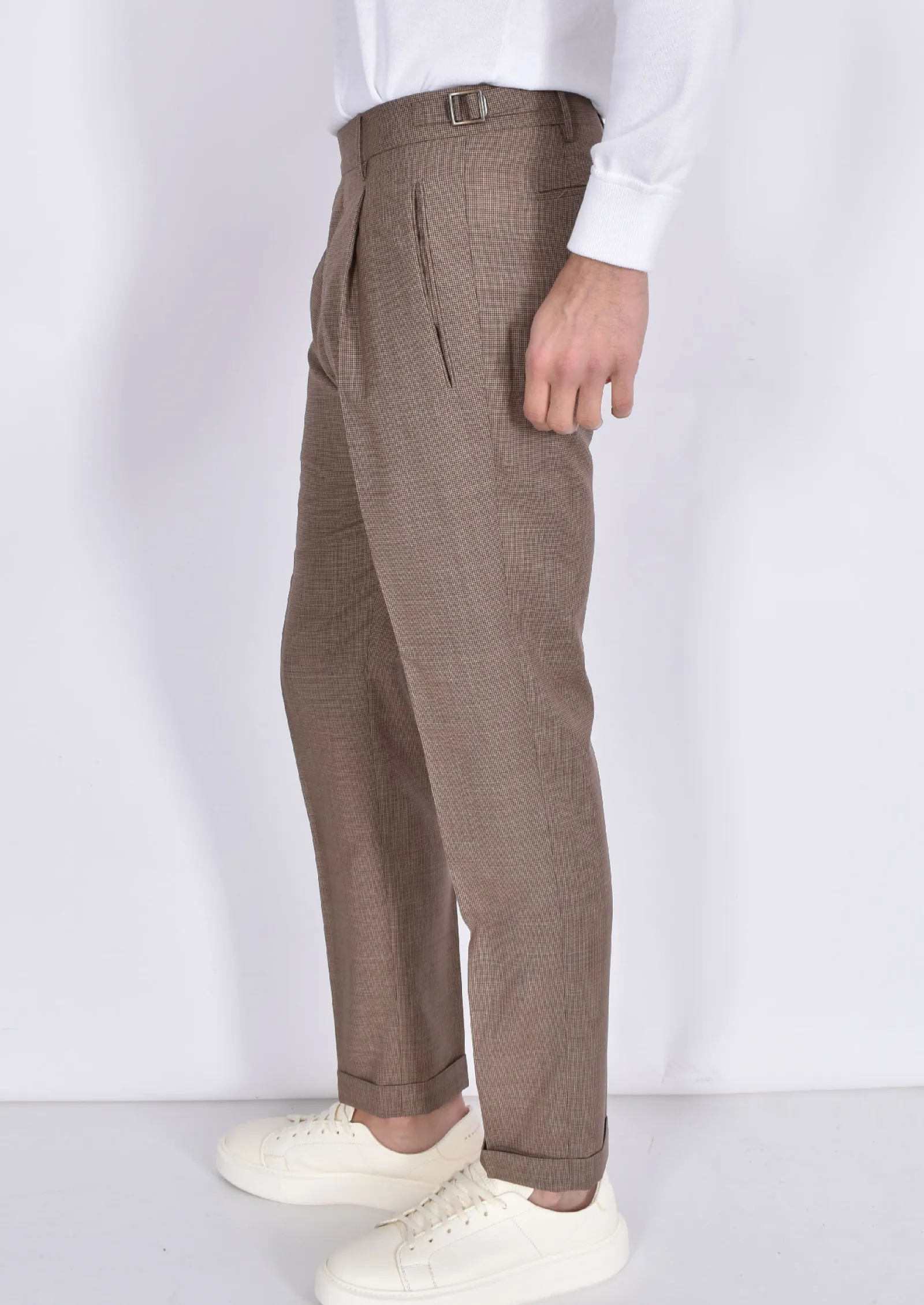 BERWICH Pantaloni<Pantalone micro pied de poule tabacco fresco lana