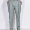 BERWICH Pantaloni<Pantalone italiano risvoltini pinces verde fresco lana Barber