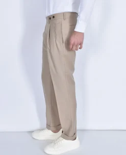 BERWICH Pantaloni<Pantalone italiano risvoltini pinces beige fresco lana Barber