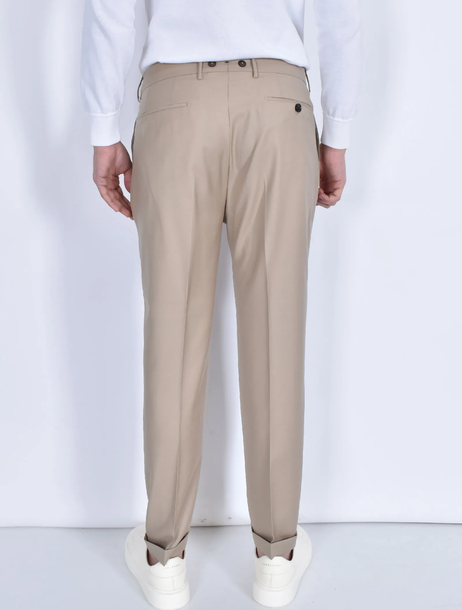 BERWICH Pantaloni<Pantalone italiano risvoltini pinces beige fresco lana Barber
