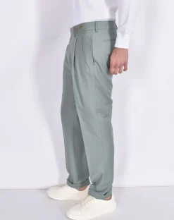 BERWICH Pantaloni<Pantalone italiano risvoltini pinces verde fresco lana Barber