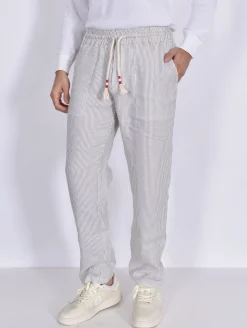 MC2 SAINT BARTH Pantaloni<Pantalone lino tripes righe bianco beige