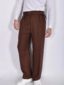 TAGLIATORE Pantaloni<Pantalone largo bustino cinturino lino marrone P-Nevil