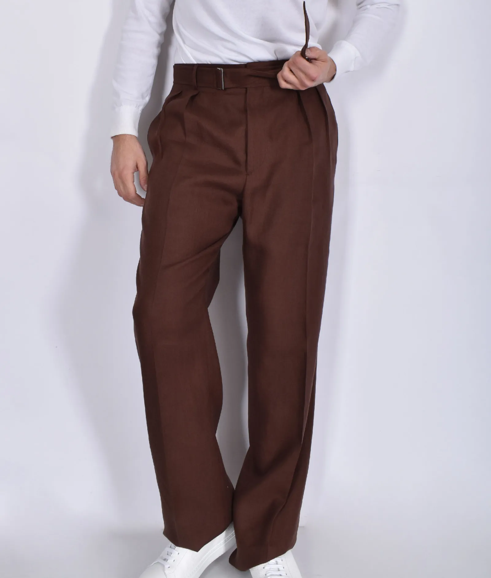 TAGLIATORE Pantaloni<Pantalone largo bustino cinturino lino marrone P-Nevil
