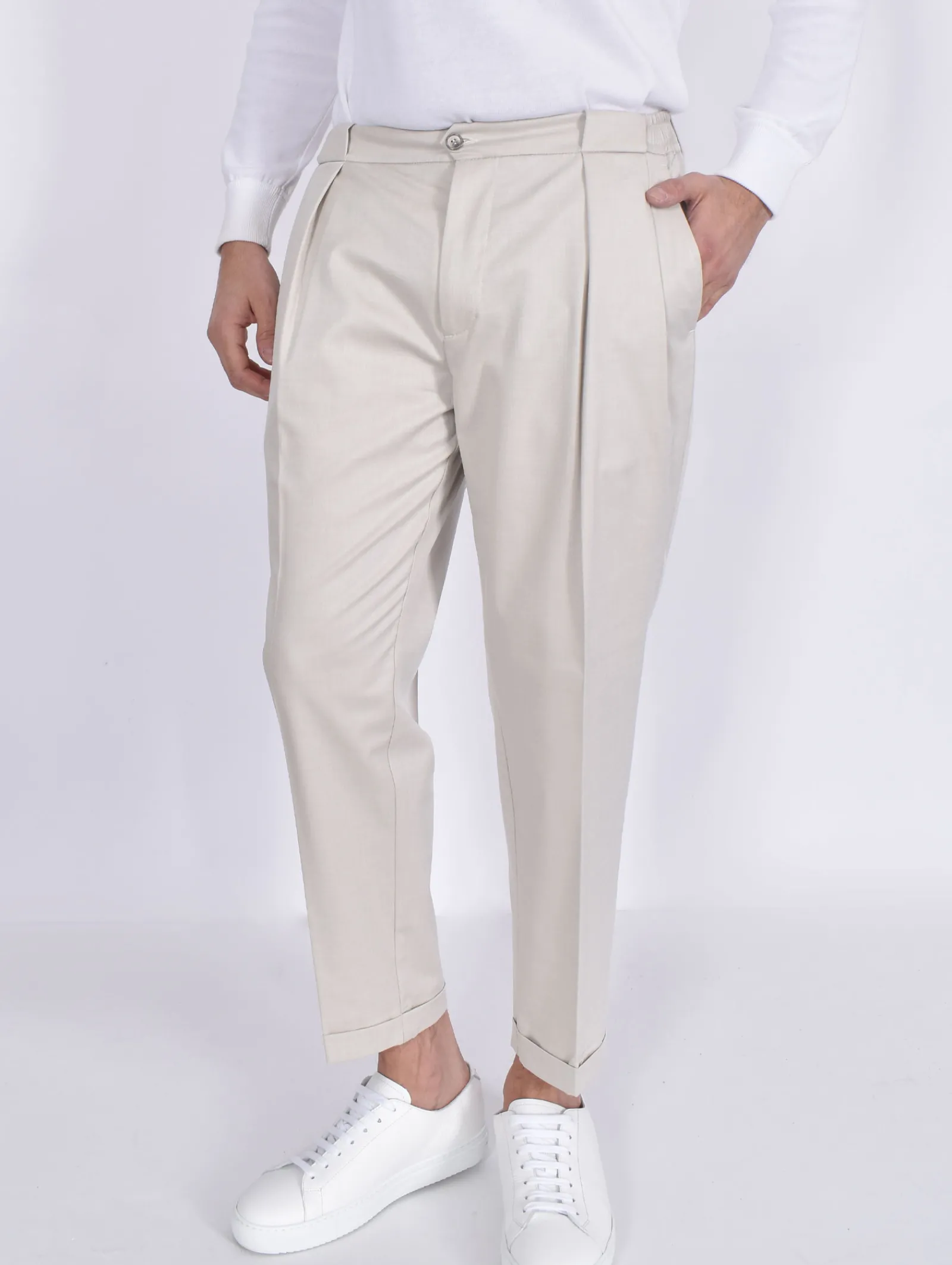 YES LONDON Pantaloni<Pantalone beige sabbia cotone fresco lana