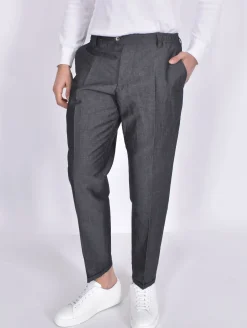 YES LONDON Pantaloni<Pantalone gamba morbida pinces grigio antracite lino cotone
