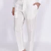 YES LONDON Pantaloni<Pantalone gamba morbida pinces bianco lino cotone