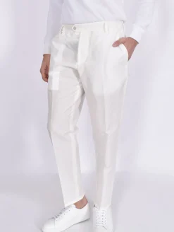 YES LONDON Pantaloni<Pantalone gamba morbida pinces bianco lino cotone