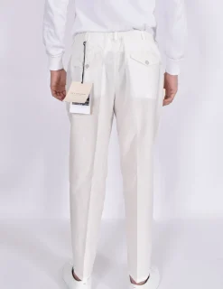 YES LONDON Pantaloni<Pantalone gamba morbida pinces bianco lino cotone