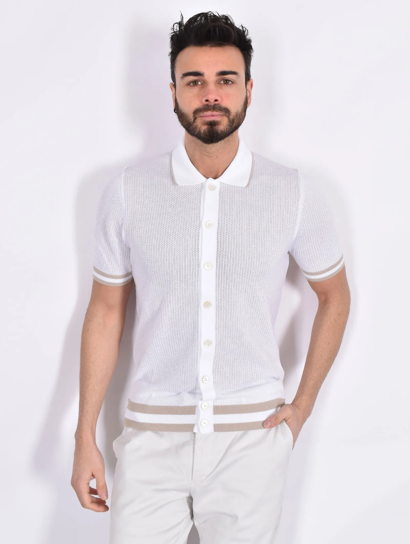 GRAN SASSO Polo<Polo camicia mezza manica fresh cotton bianca