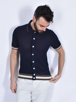 GRAN SASSO Polo<Polo camicia mezza manica fresh cotton blu