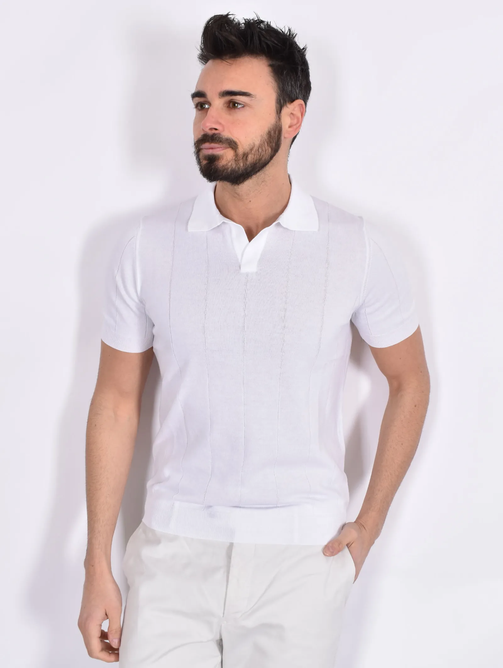 GRAN SASSO Polo<Polo fresh cotton scollo V tennis bianca