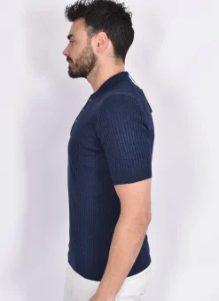 GRAN SASSO Polo<Polo lino cotone blu righe